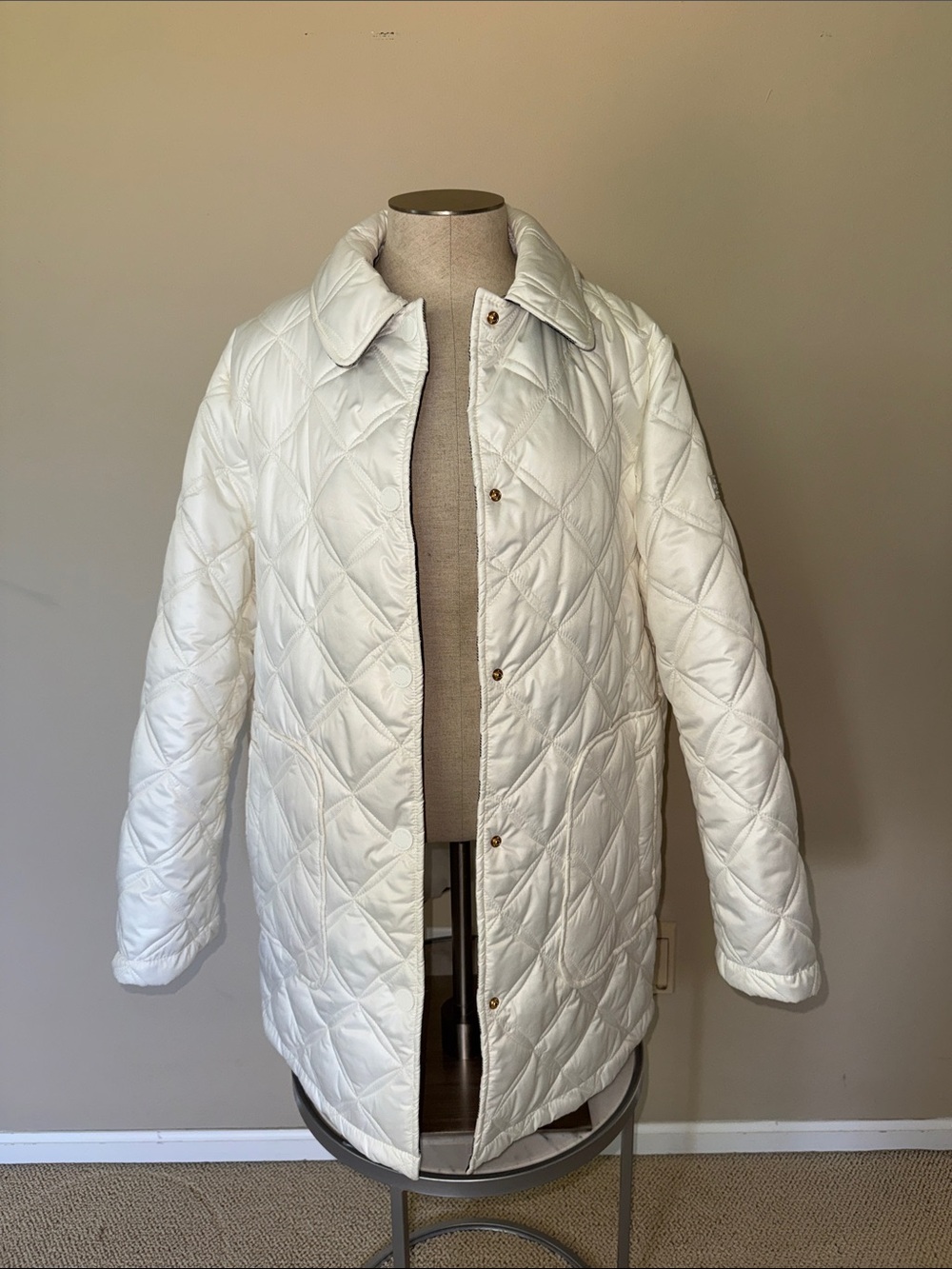 kate spade White Quilted Snap-Front Puffer Coat